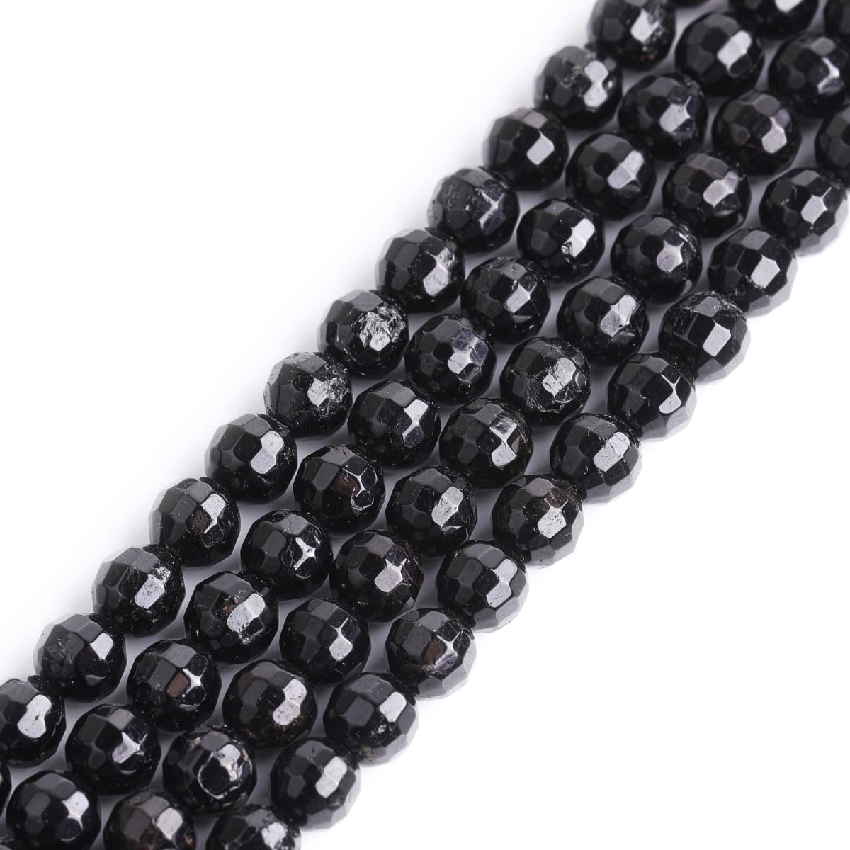 GEM-inside 6mm Natural Faceted Black Tourmaline AAA Grade Genuine Gemstone Beads for Jewelry Making Loose Beads 15"