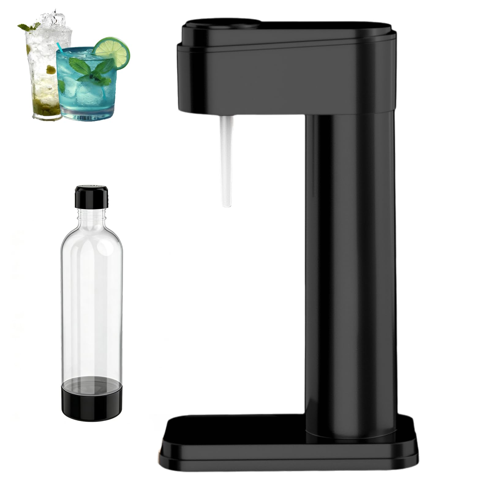 Machine À Eau Gazeuse, Machine À Soda avec Bouteille Réutilisable de 1 L, Fonctionnement Sans Effort, Respectueuse de L'environnement, Aucune Électricité Requise, Machine À Seltzer (non incluse black