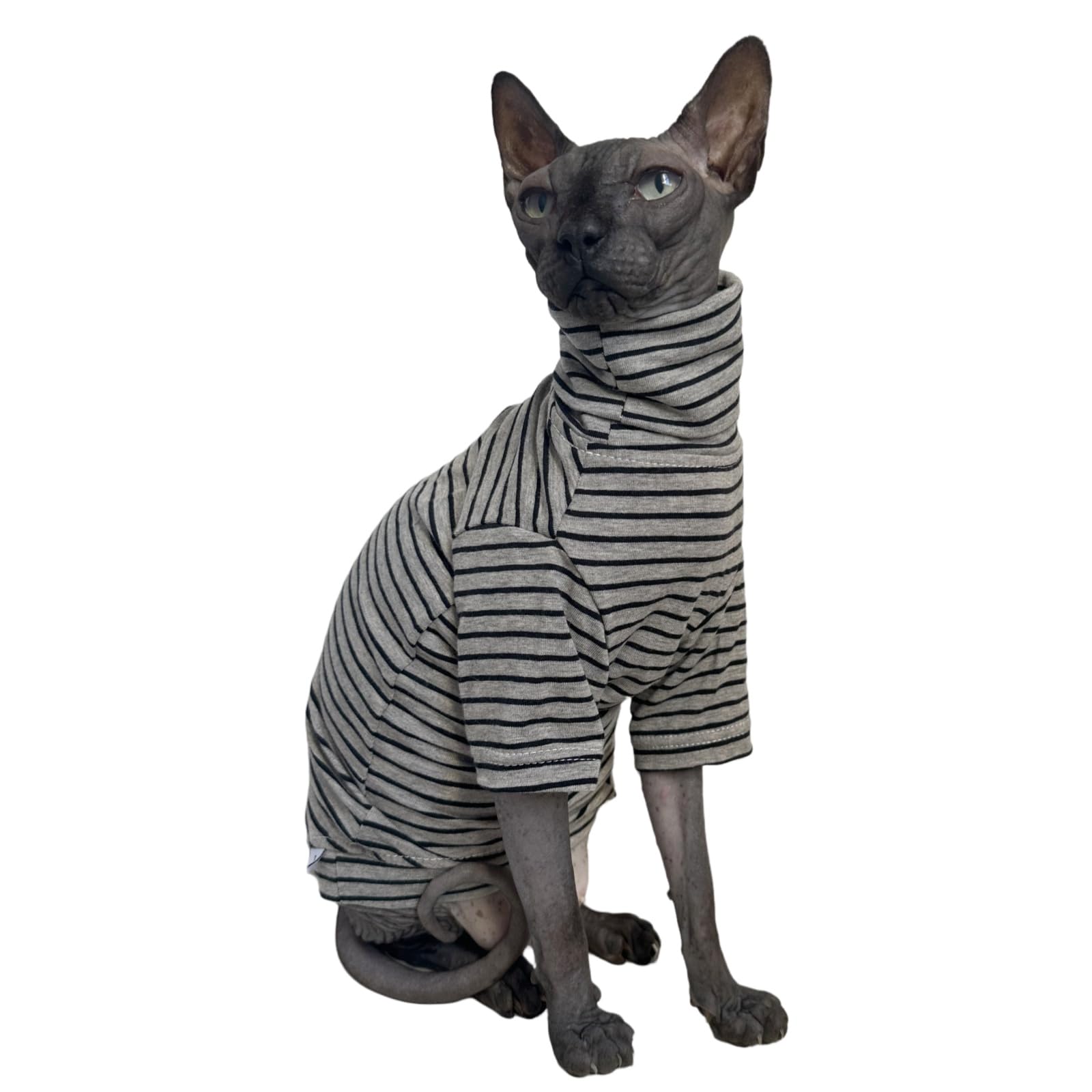 Vintage Stripes Sphynx Hairless Cats Shirt Cotton Cat Turtleneck Pet Clothes Kitten T-Shirts with Sleeves for Sphynx Cornish Rex, Devon Rex, Peterbald