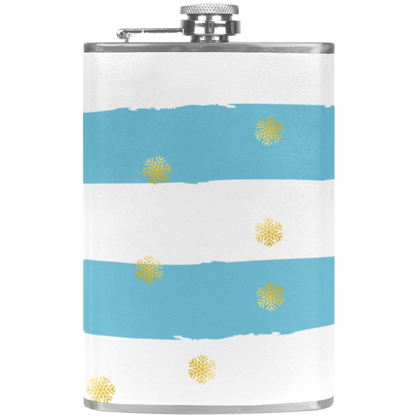Petite flasque pour liqueur bleue et blanche avec flocons dorés
