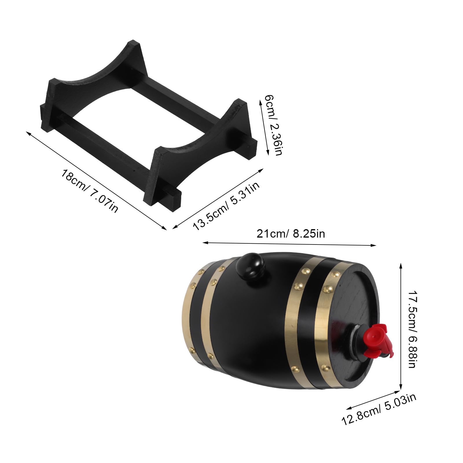 Barril de Madera para Whisky de 1 Litro con Boquilla y Soporte Negro