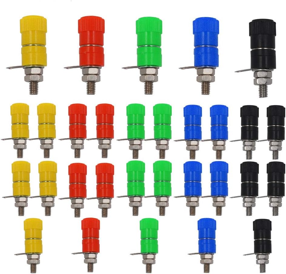 SenvenSenven 30Pcs profession Banana Connectors, 4mm Banana Connector Binding Terminal Jack, Banana Plug Connector, banana type panel female connectors - 5 Color