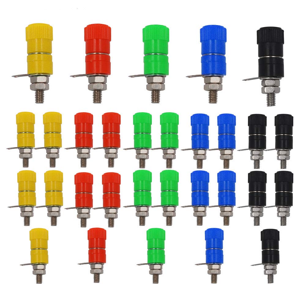 30 Connettori A Banana 4mm – 15 Neri E 15 Rossi, In Metallo E ABS, Per Amplificatori, Diffusori E Test Elettronici