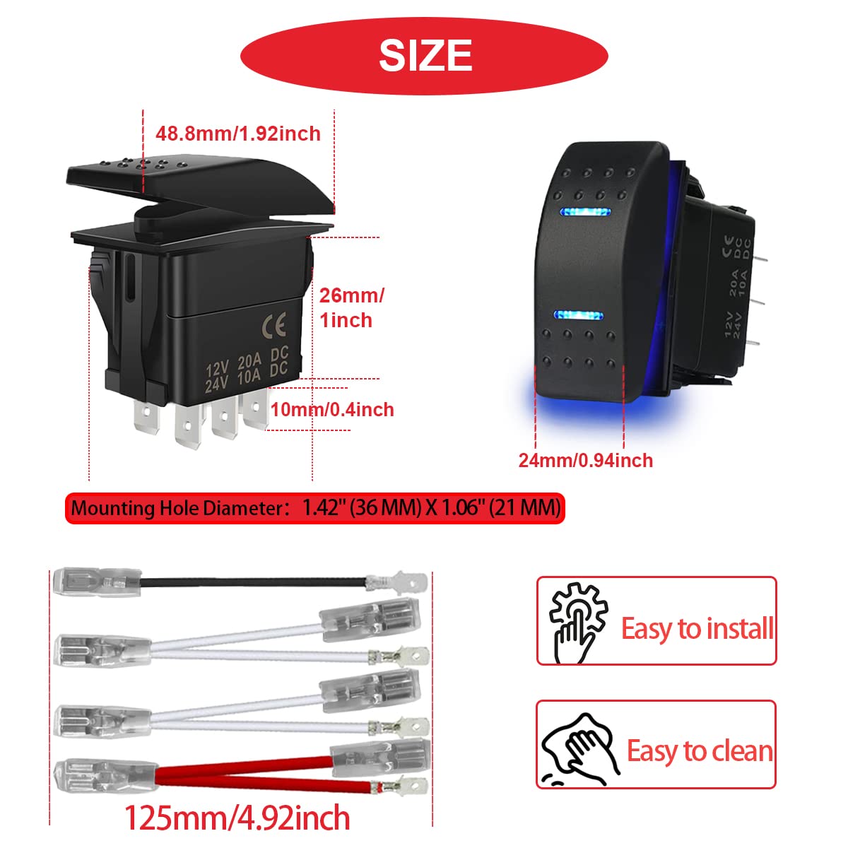 3 Way Switch MKBKLLJY 8Pcs Rocker Switch Waterproof DC 12V 20A,DC 24V ...