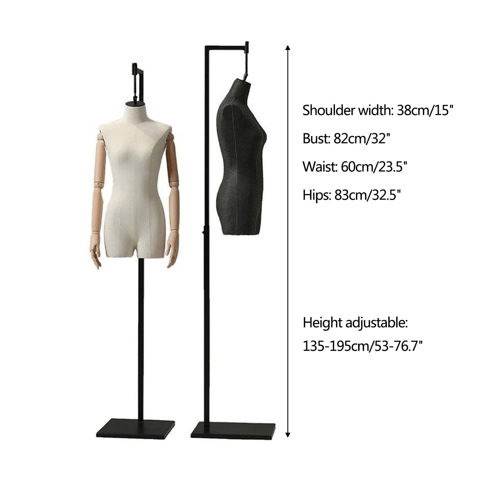 Manekin Krawiecki, Regulowany Tors Manekina Krawieckiego Dla Kobiet, Wysokość 135-195 Cm, Stojak Na Ubrania Bez Głowy, Idealny Do Krawiectwa, Projektowania Mody I Krawiectwa, Czarny, A