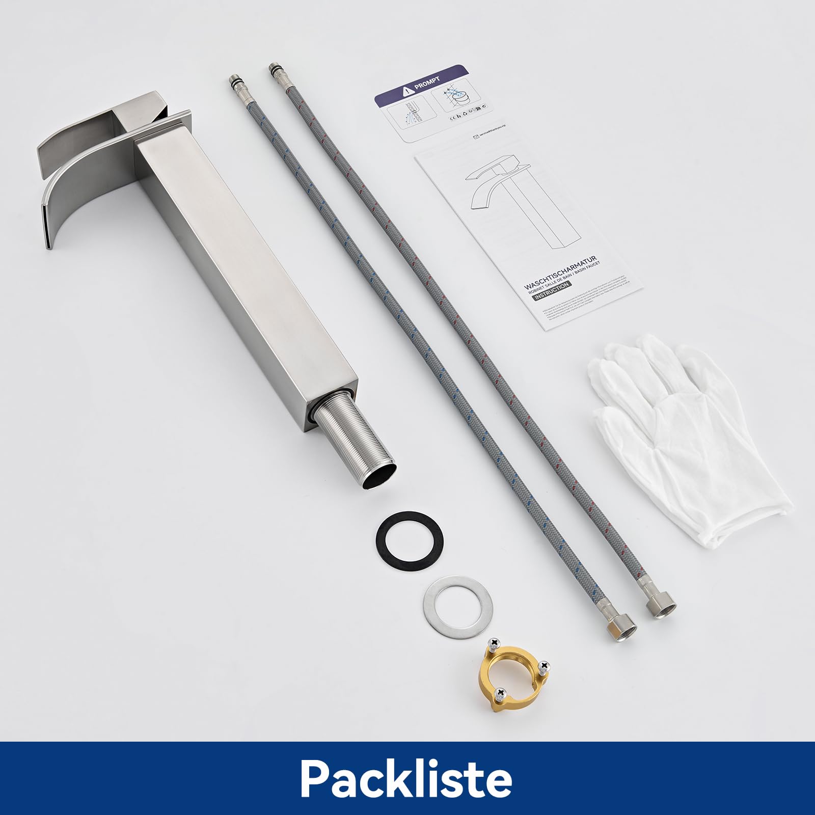CECIPA Wasserhahn Bad, Waschtischarmatur Wasserfall für Badezimmer | Waschbecken Armaturen Mit Warm Und Kalt Wasser, Einhebelmischer Mischbatterie, Wasserauslaufhöhe 245 mm, Gebürstetes
