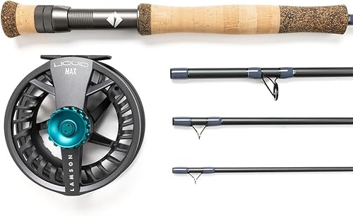 LAMSON Caña y carrete de pesca con mosca de acción rápida Liquid Max Combo | Agua salada + agua potable | Tubo de viaje Cordura y estuche de carrete