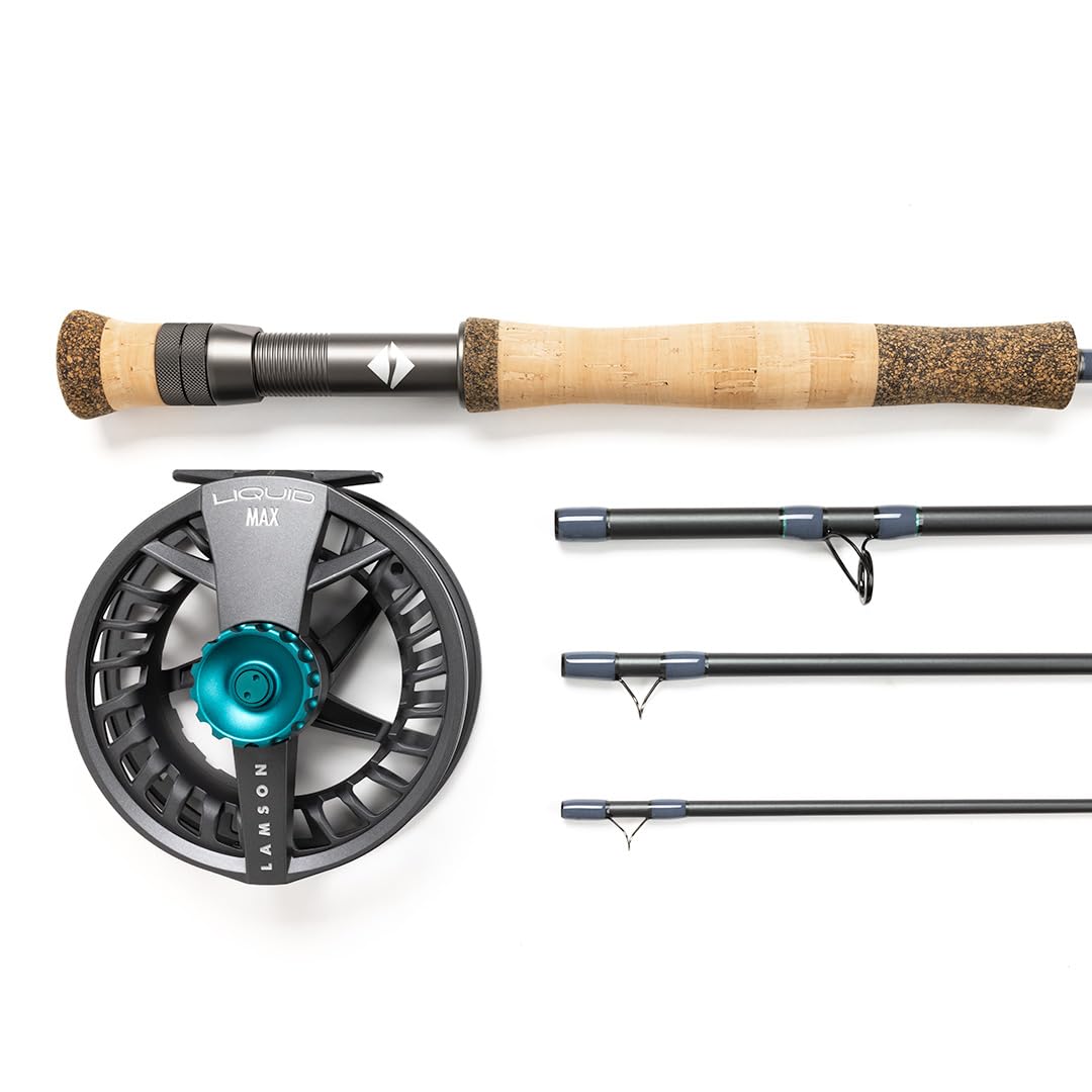 LAMSON | Liquid Max Combo Fast Action Fly Fishing Rod and Reel | Saltwater + All Water | Cordura Travel Tube & Padded Reel Case | 9 Foot 4-Piece | Fighting Butt | Fly Line Not Included