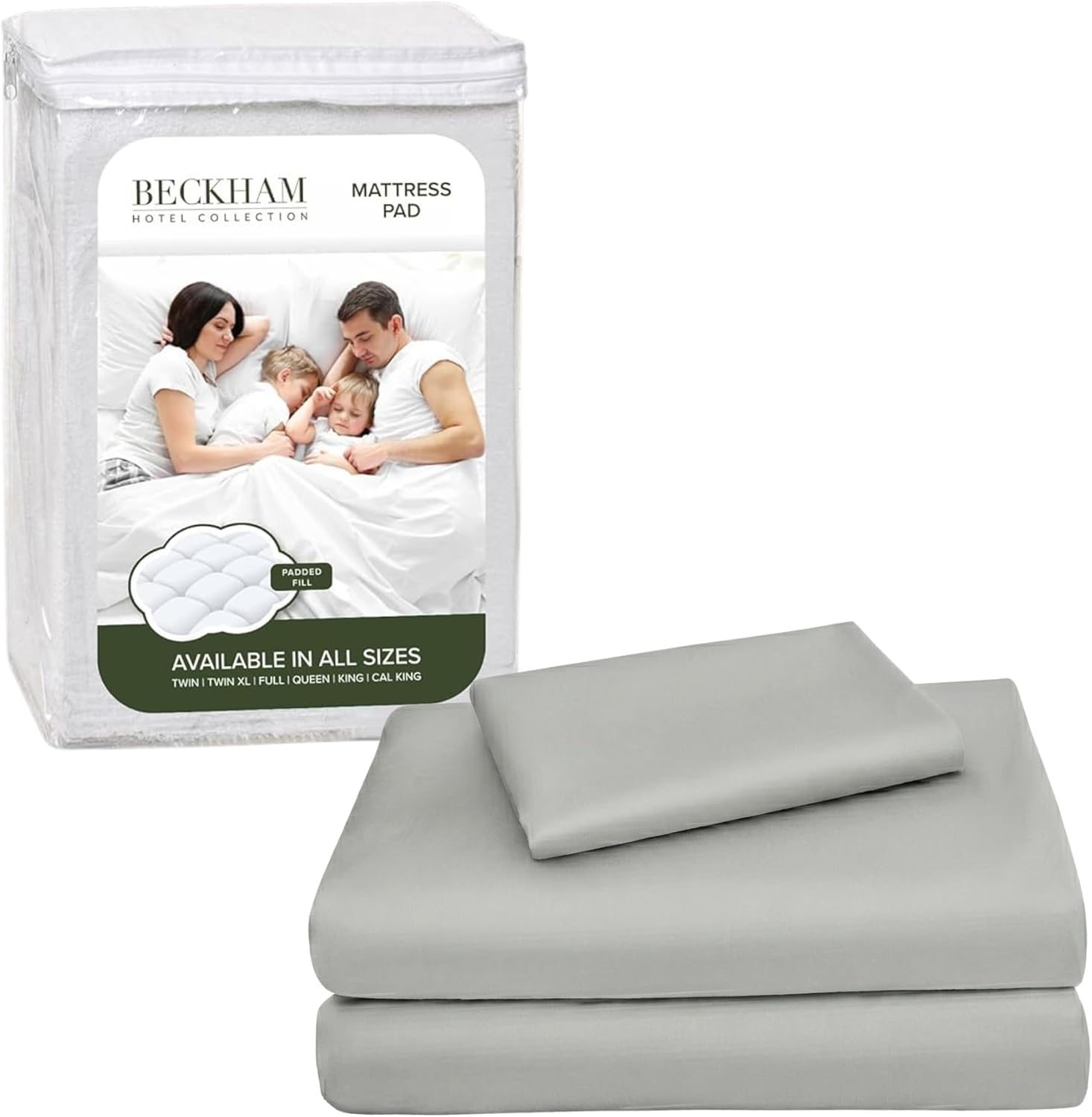 Beckham Hotel Collection Twin Size Mattress Pad & Gray Cotton Sheet Set, Deep Pocket, All Season Use