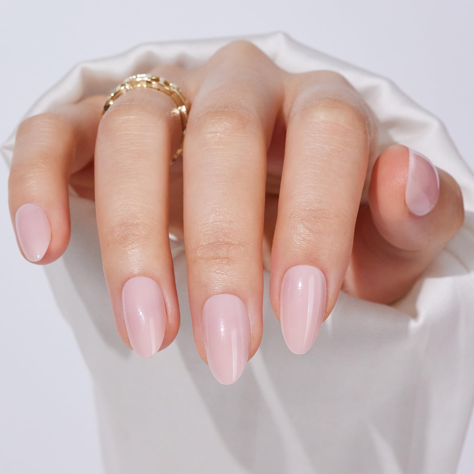 Press On Nails Short Almond - Findigit Pink Press on Nails Soft Gel Stick On Nail with Nail Glue, Fit Natural Reusable Glue On Nails 16 Sizes - 32