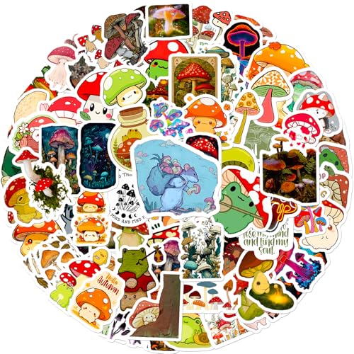 100 PCS Mushroom Stickers Cute Vinyl Waterproof Stickers for Laptop,Guitar,Motorcycle,Bike,Skateboard,Luggage,Phone,Hydro Flask, Gift for Teen Kid Adult