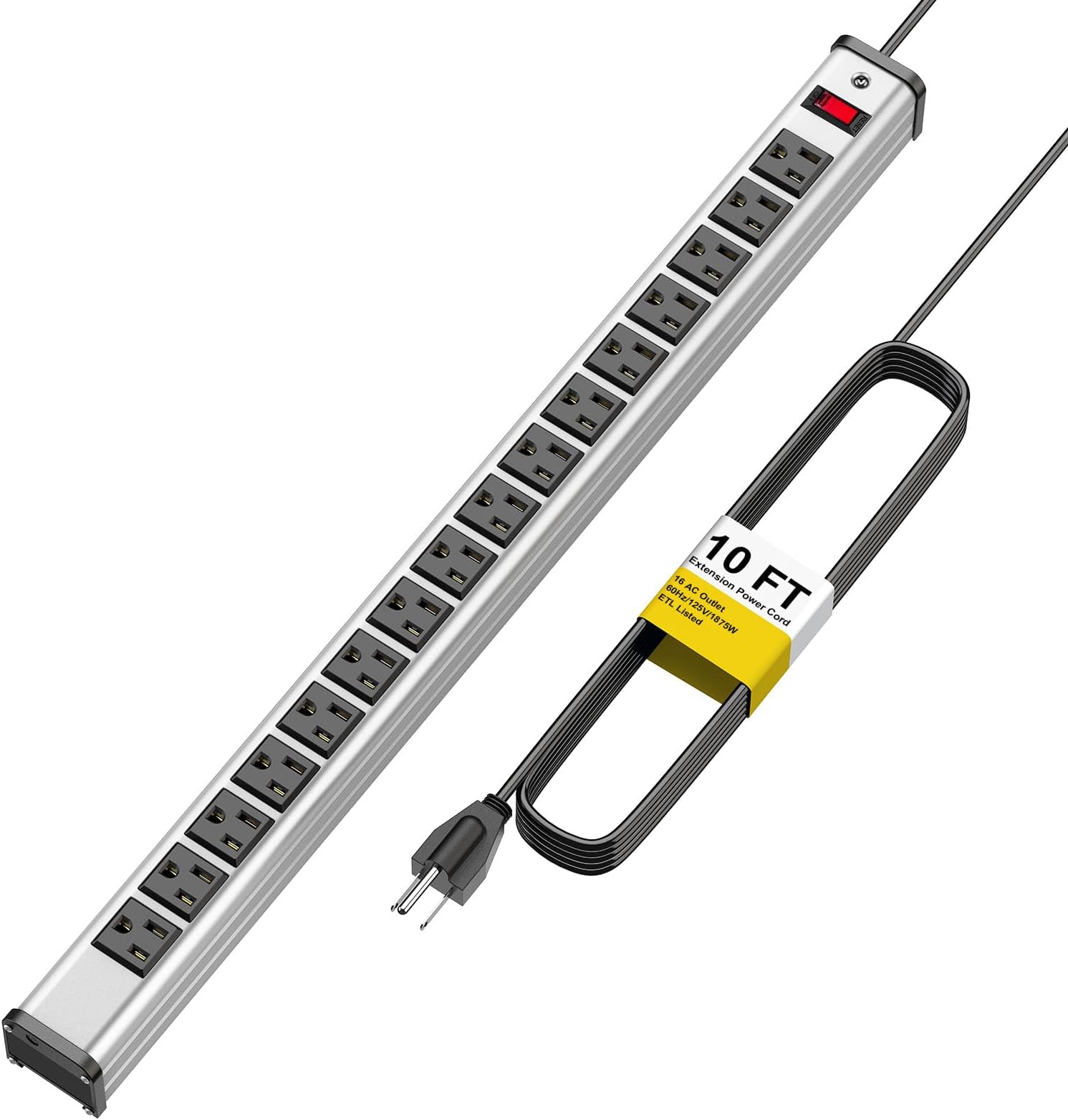 Surge Protective Power Strip ETL Certified Heavy Duty Metal Socket 16 Outlet with Circuit Breaker and 35M Long Cable