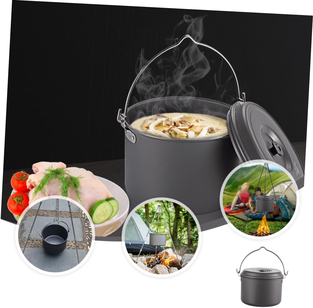 Portable Camping Pot Alumina Pot Induction Cookware Cookware Camping Spork