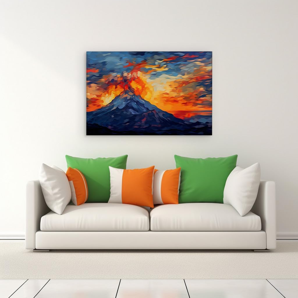 Canvas for Living room. Igniting the Horizon A Volcanic Eruption's Vivid Canvas, 27 x 18 inch Canvas Wall Art - Surrealistic Visions - Modern Home Decor - 69x46 cm (27x18 inch)