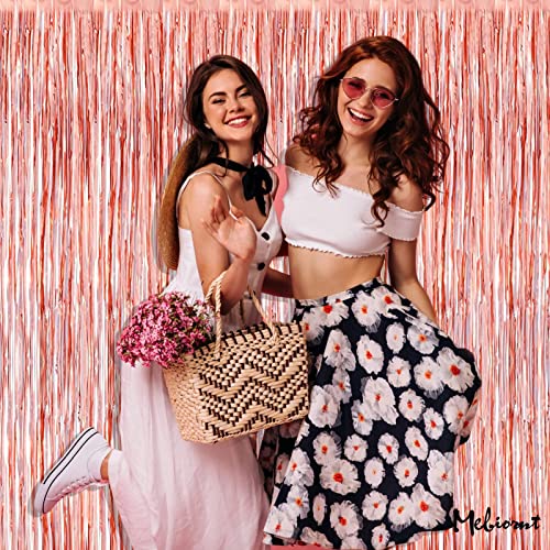 Image of 4 Pack Rose Gold Fringe Curtain Backdrop, 3.2Ft x 6.6Ft Metallic Tinsel Foil Fringe Streamers Curtains Background for Photo Booth Birthday Wedding Baby Shower Party Christmas Decorations