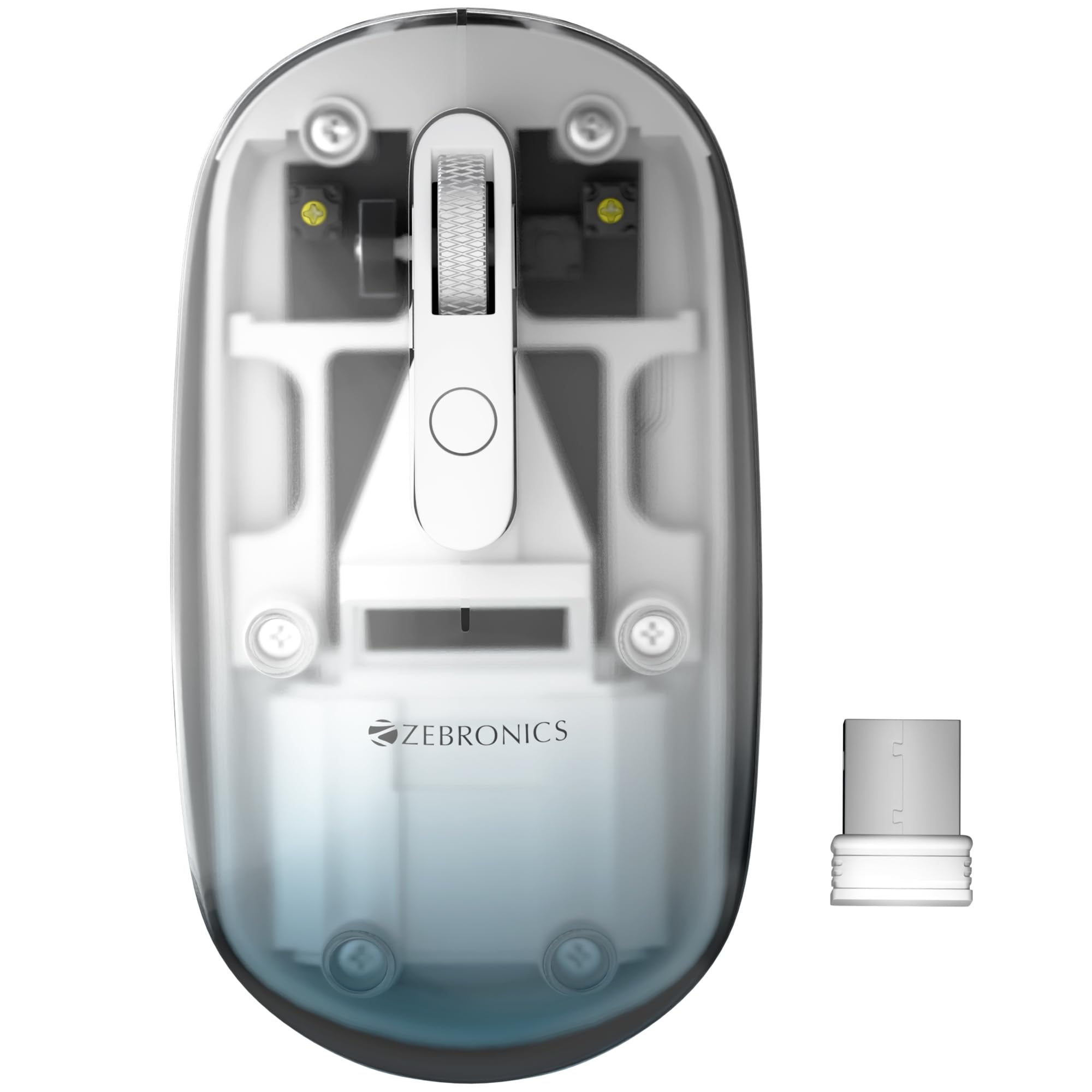 ZEBRONICS Sheer Pro Wireless Mouse, Translucent Design, Up to 1600 DPI, Dual Mode 2.4GHz + BT, 4 Buttons, Type-C Rechargeable, Silent Clicks, USB Nano Receiver, Ergonomic Design (Blue)-image-21