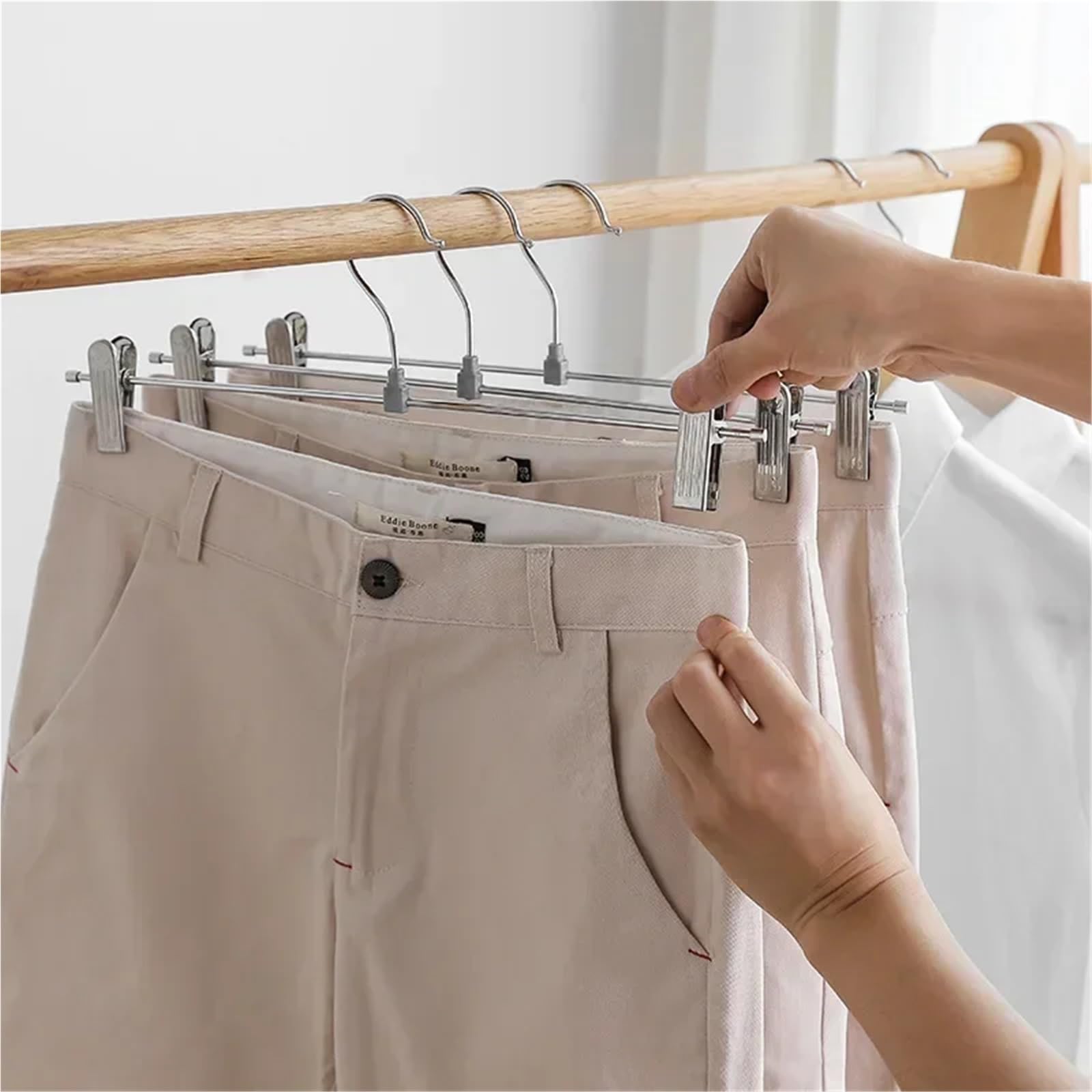 Kleiderbügel for Röcke aus Holz mit verstellbaren Clips (5er-Pack), Rutschfester Hosenbügel, natürliches Finish, Lotusholz-Hosenbügel(Wood S 24cm,10pcs)