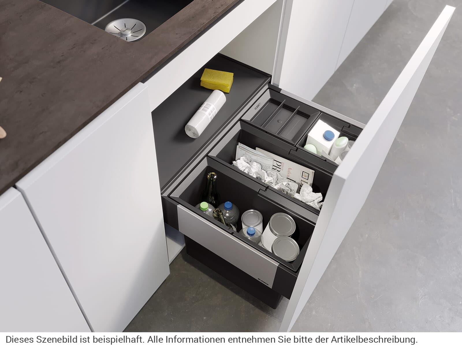 BLANCO SELECT II 60/4 | Abfall Müllsystem | für 60 cm breite Unterschränke | Auszugssystem zur Frontanbindung | 2 x 15l und 2 x 6l Eimer | 1 x Eimerdeckel 6l | 400mm Auszugstiefe | [56,8x40x36,1 cm]