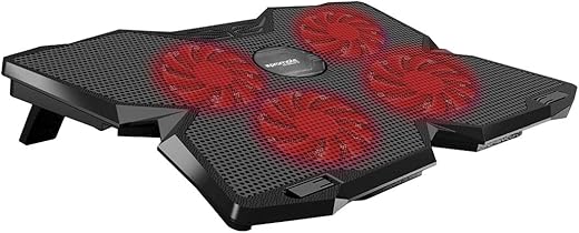 Promate Gaming Laptop Cooling Pad, Ergonomic High-Speed Laptop Cooling Pad with 4 Silent Cooling Fan, Dual USB Port, AirBase-3 Black