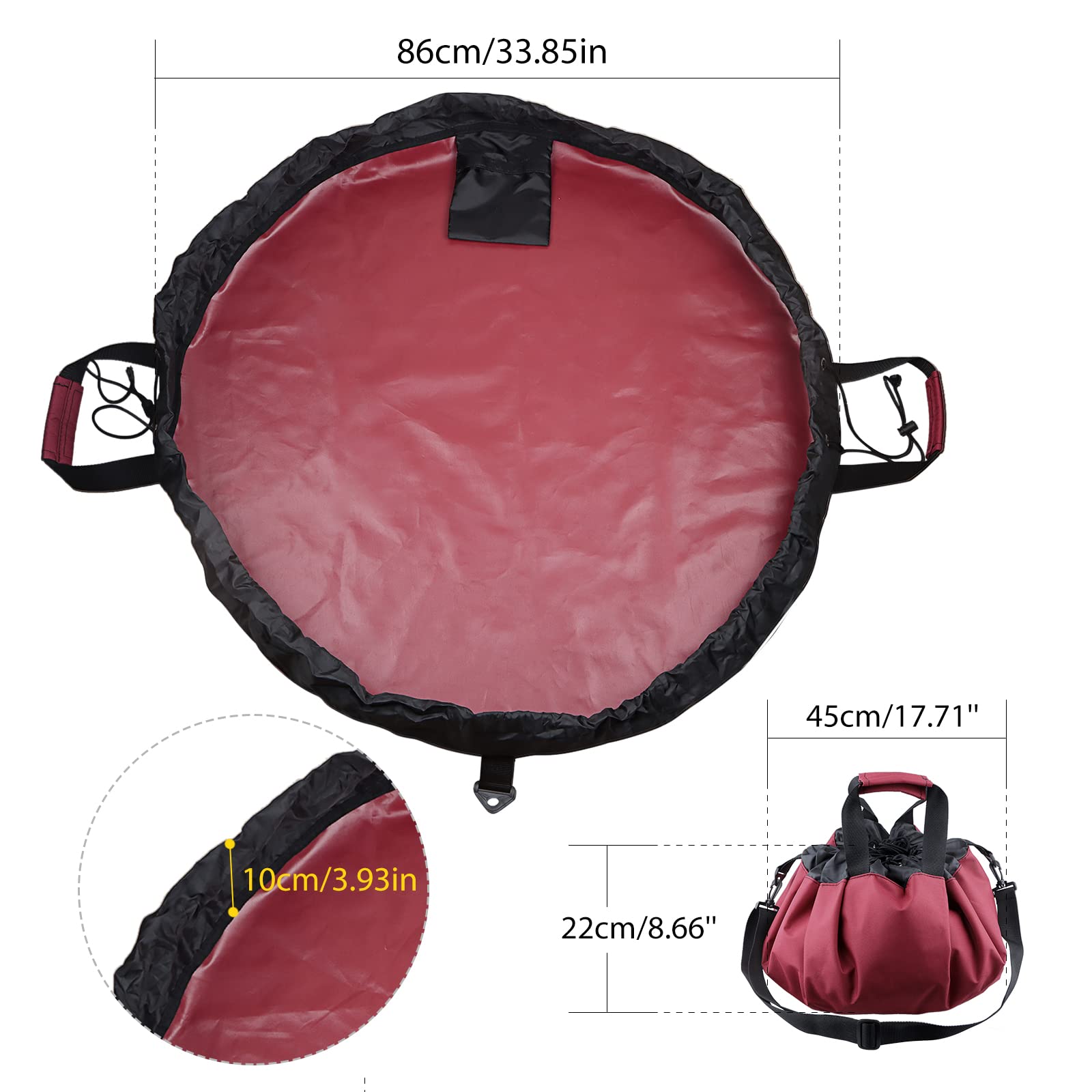 Grand tapis à langer portable avec sac étanche avec bandoulière et poignée pour le surf, la piscine, la plongée et les sports nautiques en plein air - Rouge
