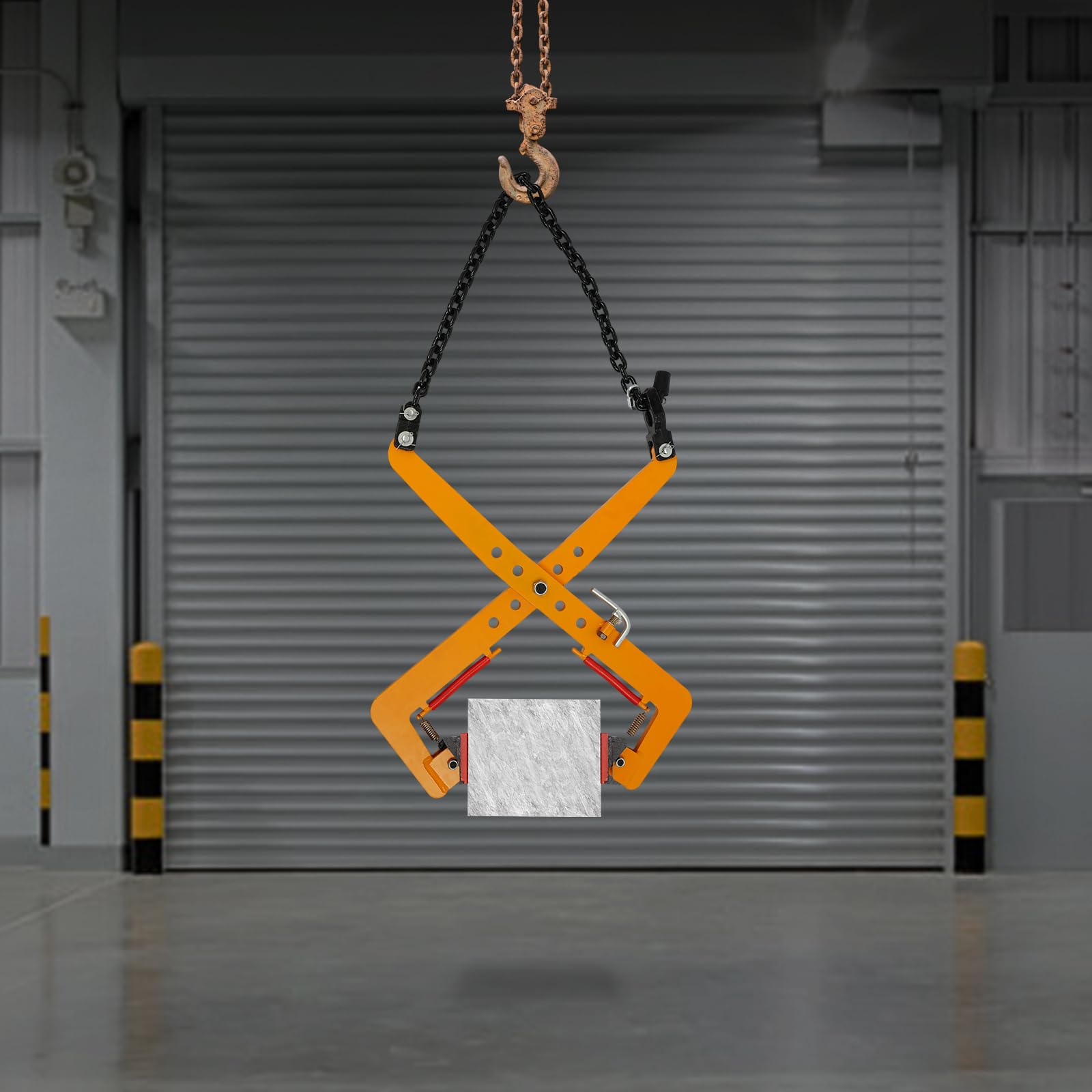 Sollevatore per pietra, morsetto per pietra, 500 kg, pinza di sollevamento regolabile in acciaio legato con catena, apertura da 33-70 cm, giallo, per il sollevamento di pietre, legno da costruzione