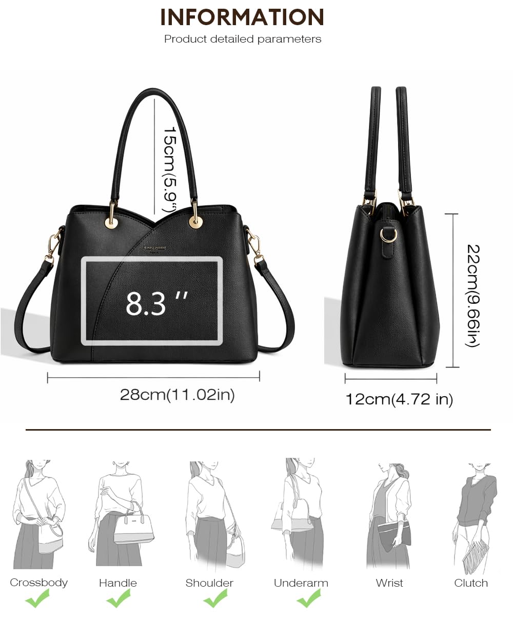 David Jones – Bolso de mano para mujer – Bolso de mano de piel sintética – Hombro – 3 compartimentos con varios bolsillos – Tote City Trabajo elegante clásico chic a la moda de tamaño mediano