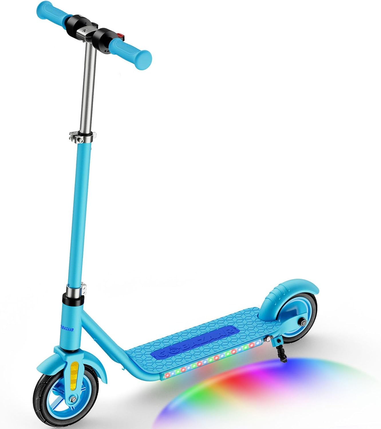 Gobazaar Electric Scooter for Kids Ages 6-12, 150W Hub Motor, 10 mph, Colorful Lights, LED Display, Dual Brake System, 4 Height Adjustable Electric Scooter, Best Gifts for Kids