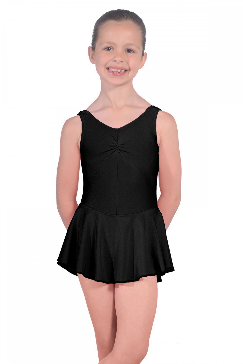 Sleeveless ISTD Junior Lycra Leotard With Skirt, Black