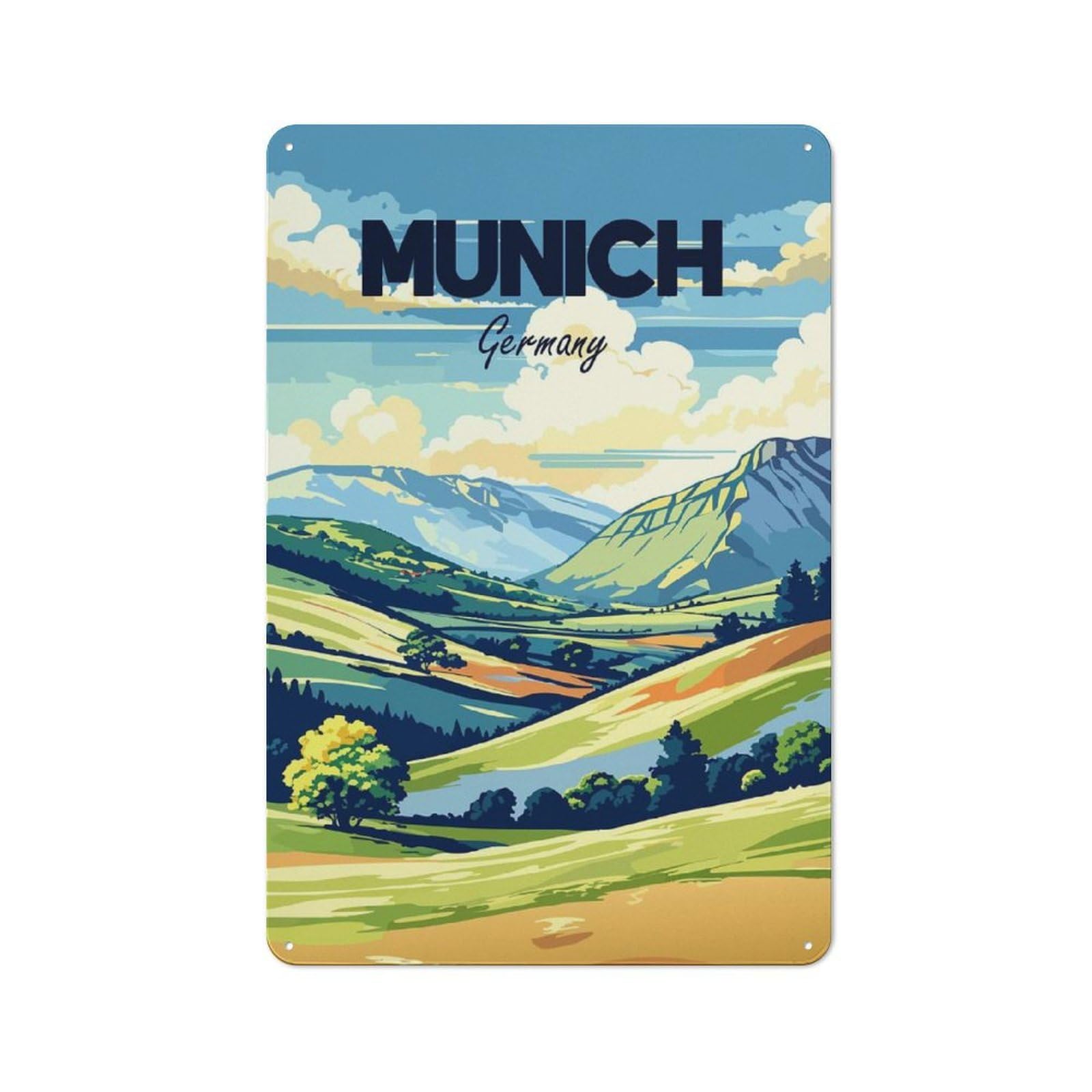 Junmoney Style-11 Munich Germany Landscape Travel Rustic Printed Metal Sign 30X20cm For Bar Or Restaurant, For Bar Decor Enthusiasts
