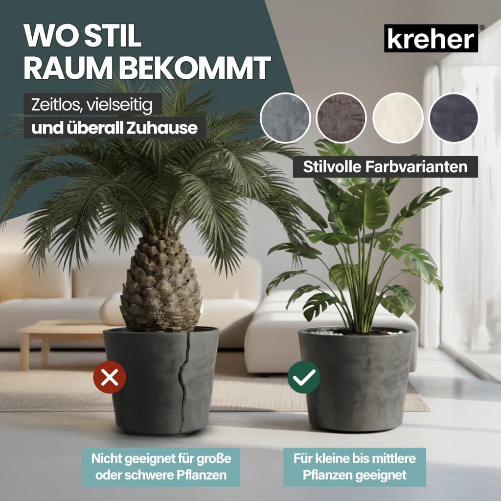Kreher Pot de fleurs XXL Millennium avec plateforme roulante et un volume de 80 litres ! Magnifique aspect pierre naturelle en brun ou anthracite ! Dimensions : 59 x 49 cm (ØxH) (Anthracite)