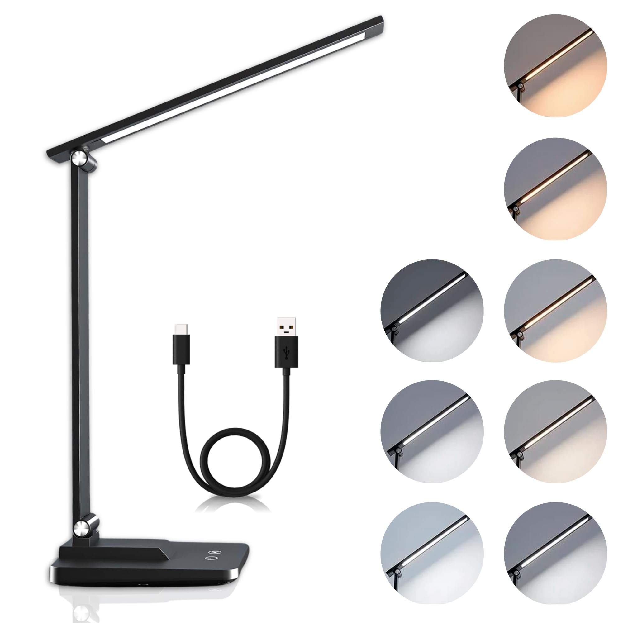 F3DOM Lámpara LED de Escritorio Plegable y Ajustable - 3 Niveles de Brillo y 5 Tonalidades, Carga USB, Sensor Táctil y Control Remoto - Ideal para Oficina y Estudio