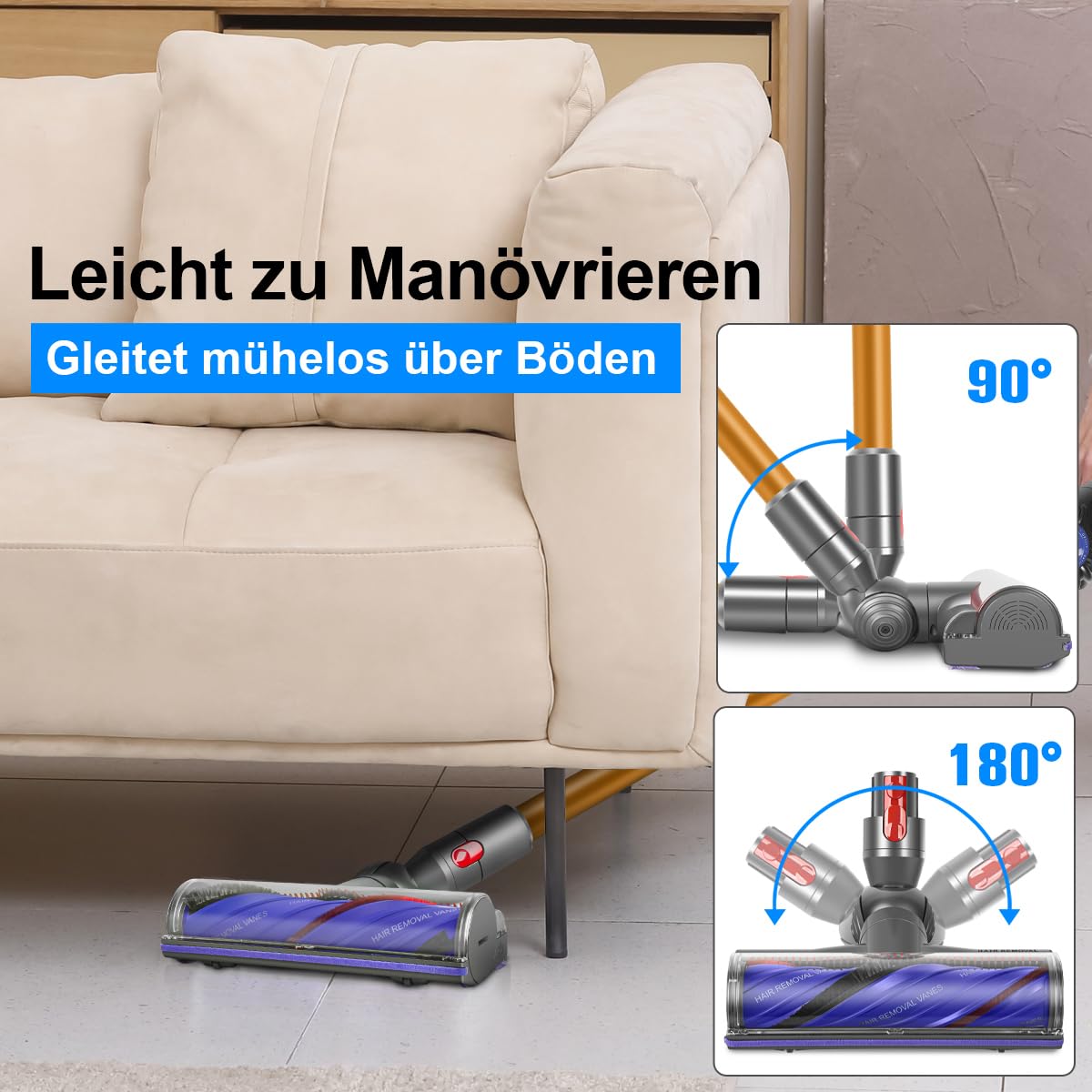 Motorbar Bodenbürste Kompatibel mit Dyson V8 V10 V11 V15 Staubsauger, Anti-Verwicklungs Bürste Gut für Glatte Hartböden und Teppiche