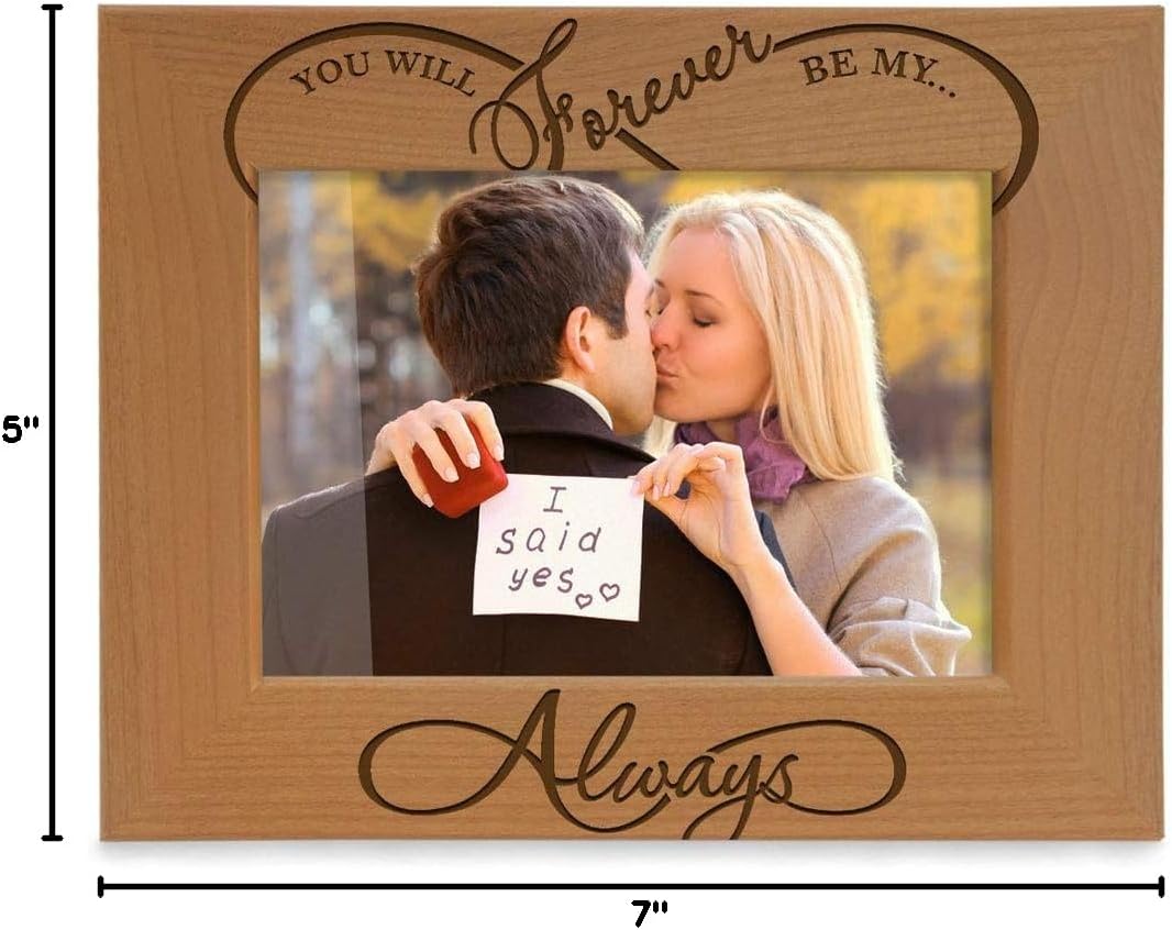 KATE POSH - You Will Forever be My Always, Infinity Sign Decor. Engraved Natural Wood Picture Frame - Wedding Gifts, Engagement Gifts for Couples, 5th Anniversary for her for him (5x7-Horizontal)