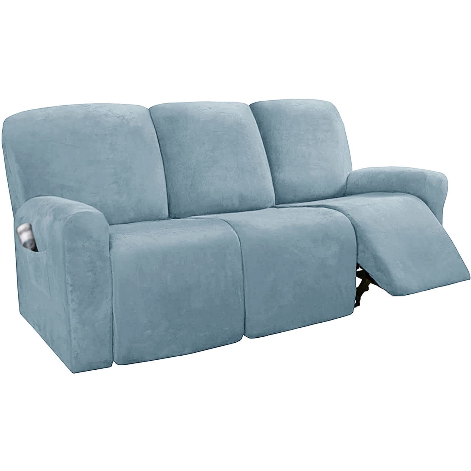 Funda De Sillón Relax Elástica, Funda Sillon Relax Terciopelo 1/2/3 Plazas Protector para Sillón Reclinable Suave Funda para Sillón Reclinable con Parte Inferior Elástica-Azul Claro-3 plazas