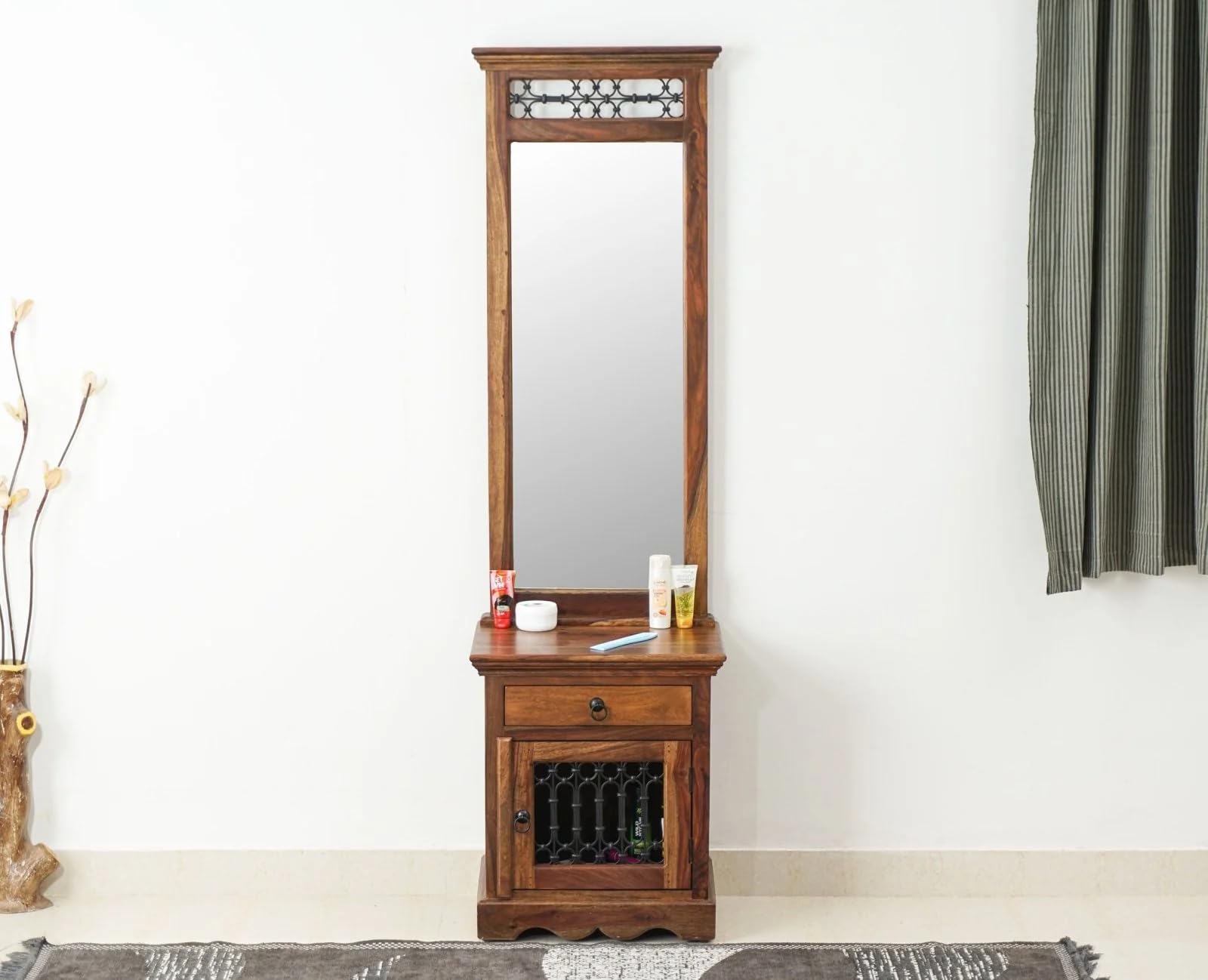 Sheesham Wood Dressing Table - (Teak - Finish) | Bedroom Storage for Makeup & Accessories Organizer - with Mirror-image-39