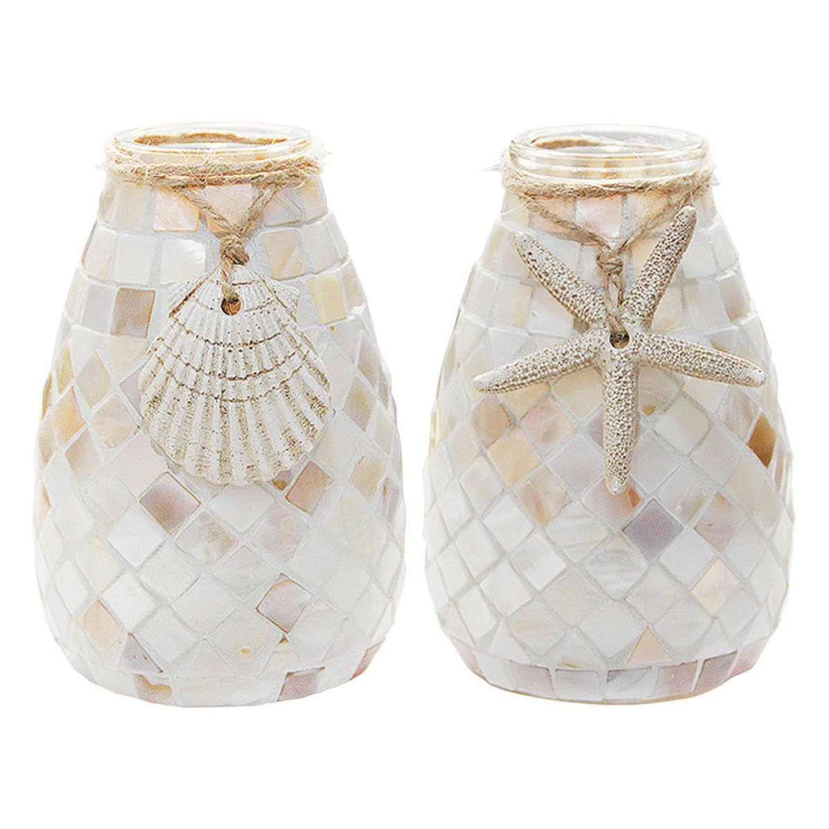 2 Pezzi Vaso di Vetro a Mosaico Bianco Stile Marino per Casa