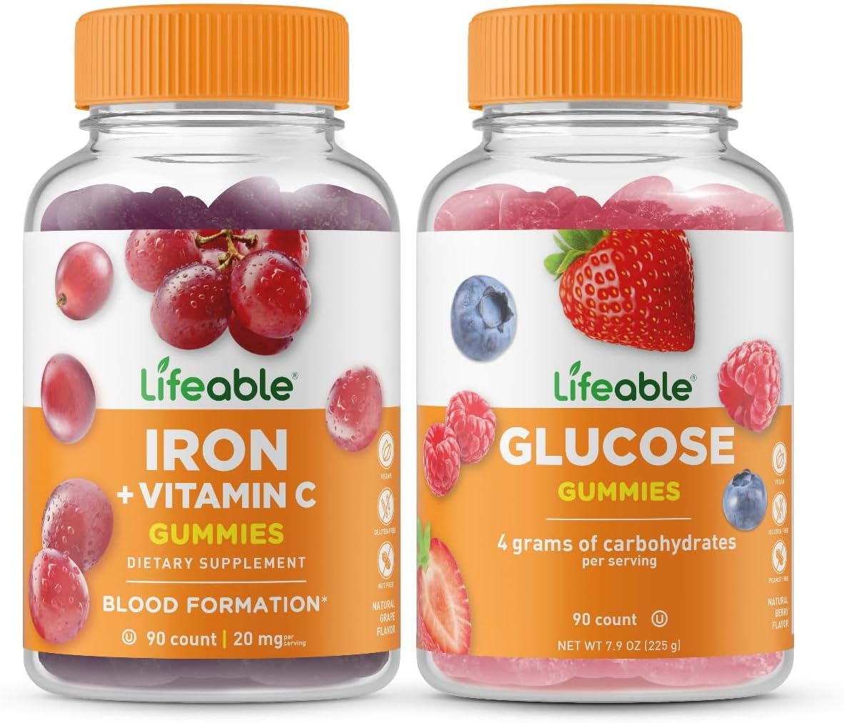 Lifeable Iron with Vitamin C + Glucose, Gummies Bundle - Great Tasting, Vitamin Supplement, Gluten Free, GMO Free, Chewable Gummy