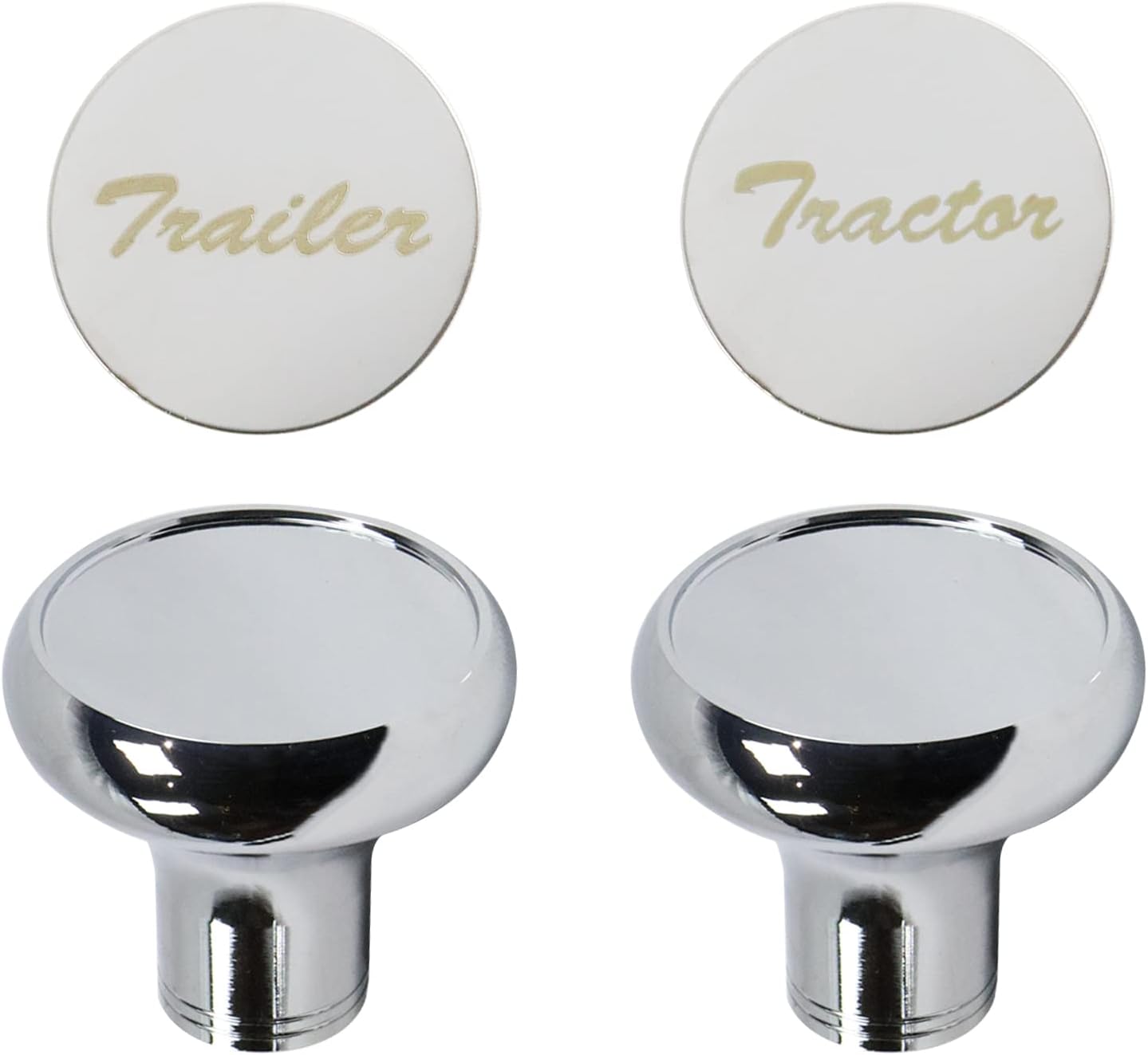 Chrome Air Valve Knob W/Glossy stainless steel "Tractor" & "Trailer" plaques Compatible with Peterbilt Kenworth Freightliner Set of 2 Air Valve Knob