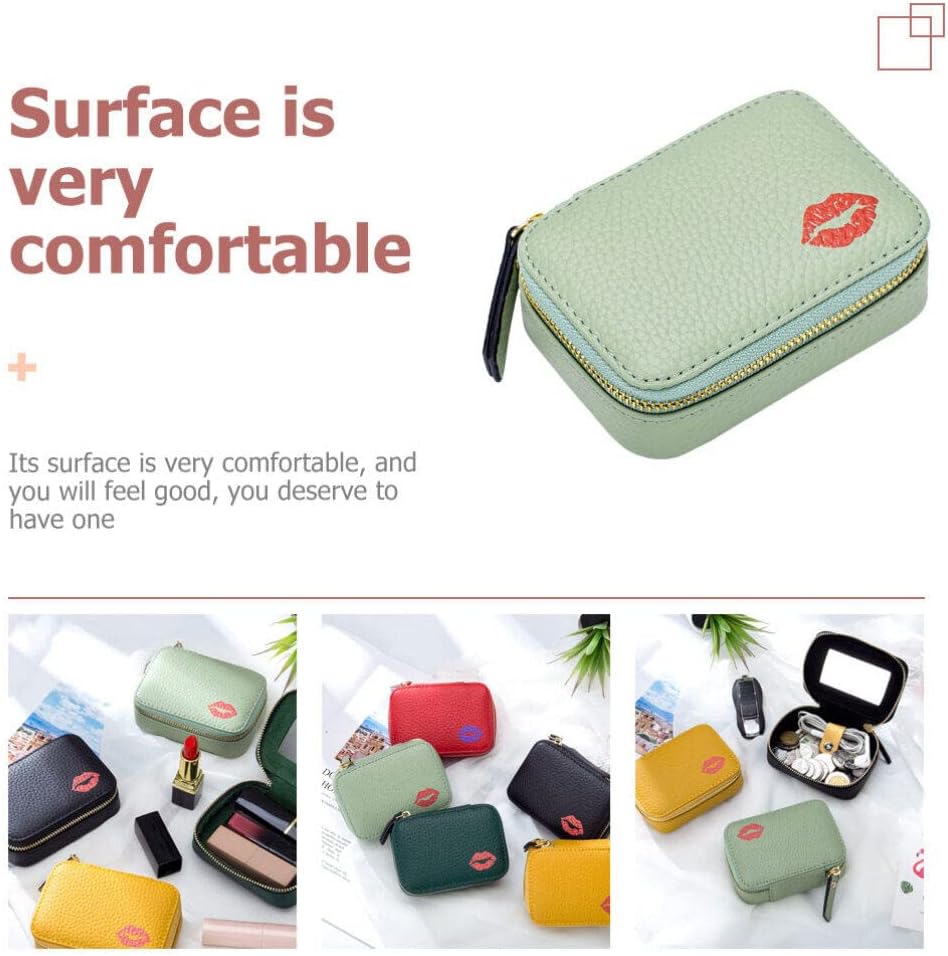 Kichvoe Portable Lipstick Makeup Bag Small Pu Leather Cosmetic Pouch with Mirror for Travel Daily Use Organizer for Lipstick Cards Jewelry - Image 6