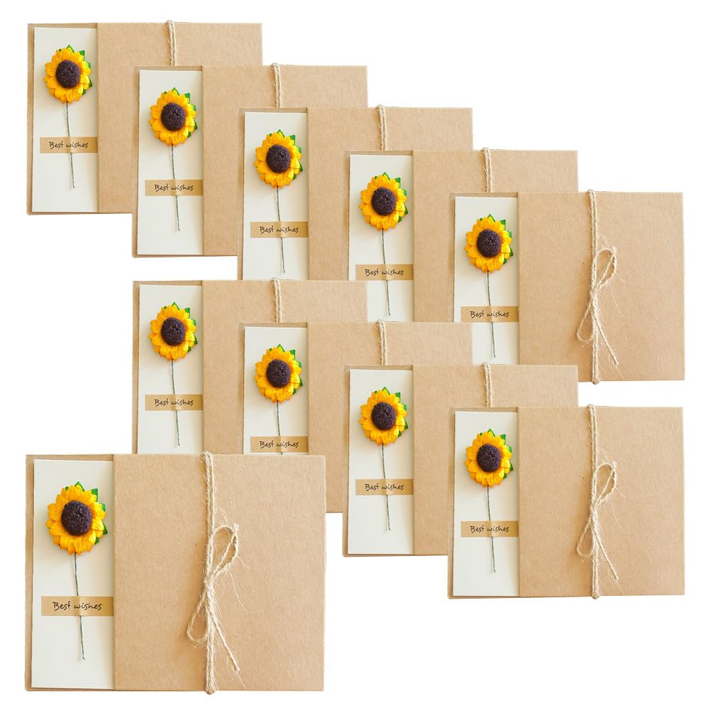 TONGIHS 10 Pcs Dried Flower Paper Envelope, DIY Dried Flower Greeting Card, Decorated Post Cards,for Thank You, Invitation, Birthday Cards