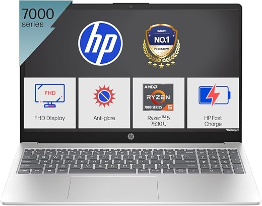 HP 15, AMD Ryzen 5 7530U (16GB DDR4, 512GB SSD) FHD, Anti-Glare, Micro-Edge,15.6”/39.6cm, Win11, M365 Basic(1yr)* Office24, Silver,1.59kg,…