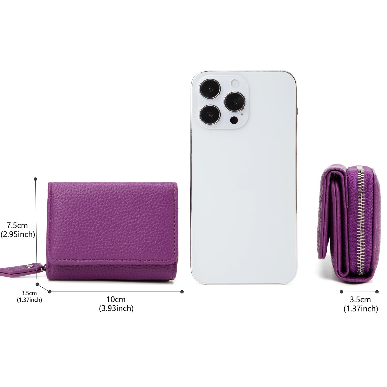 CHAOFANXI Portafoglio Donna Piccolo in Pelle da Donna, Portamonete Piccoli Trifold Piccola Corto Portamonete con 6 Scomparti per Carte con 1 Sezione di Fattura e 1 Tasca con Cerniera,Viola