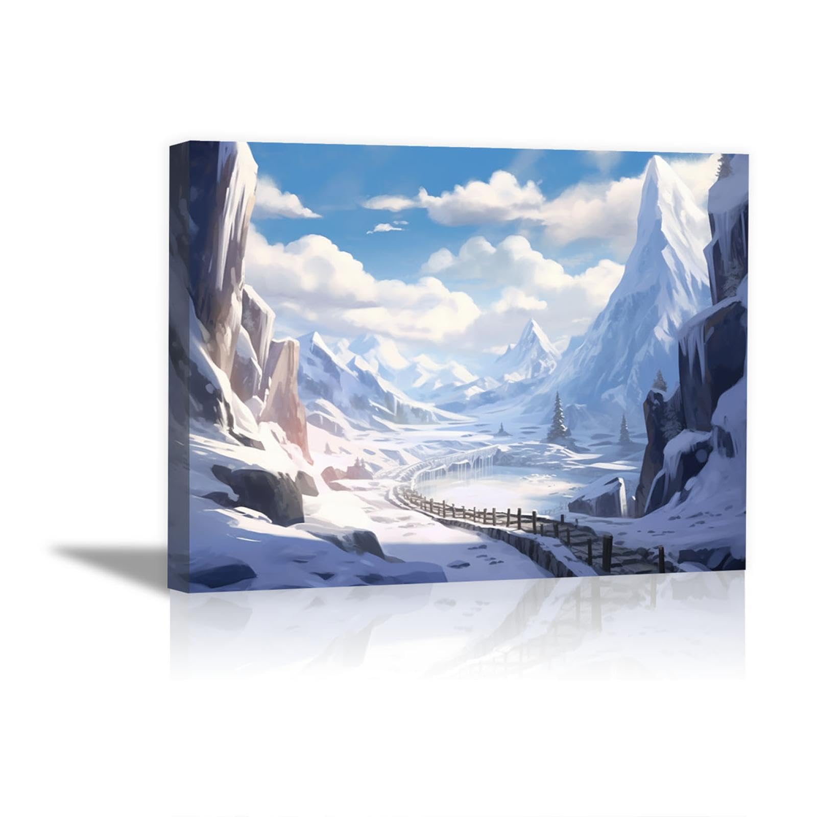 Produktbild von JOSUE Winterschneelandschaft Leinwand-wandbilder Wohnzimmer, Flusswaldnatur Grau Weiß Bilder FüR Badezimmer Schlafzimmer Wohnzimmer Raumdekoration -30x40cm Gerahmt