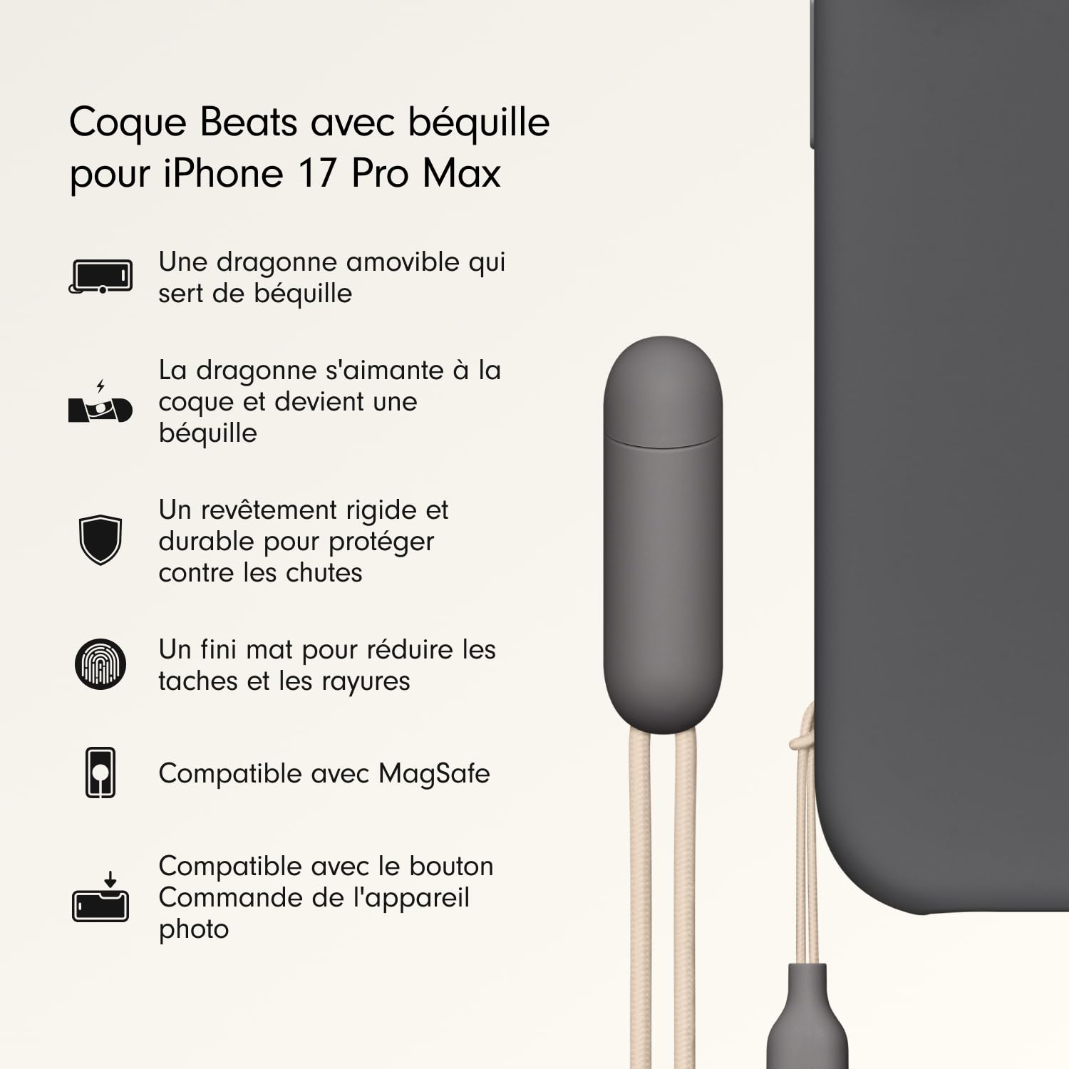 Image secondaire de Coque Beats avec Béquille pour iPhone 17 Pro Max - Gris Granite