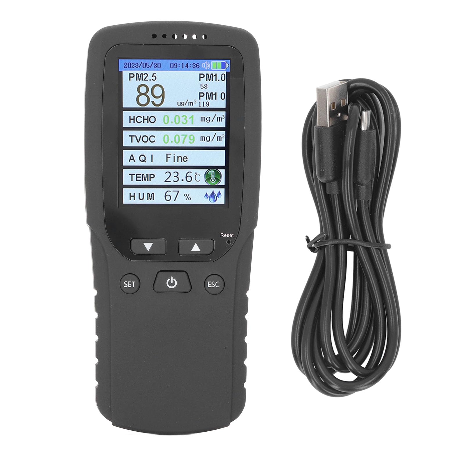 EVTSCAN Air Quality Monitor, Temperature & Humidity Meter, Dust Tester,Detect Indoor HCHO/TVOC/PM2.5/PM10/PM1.0 Detector for Room Car Office