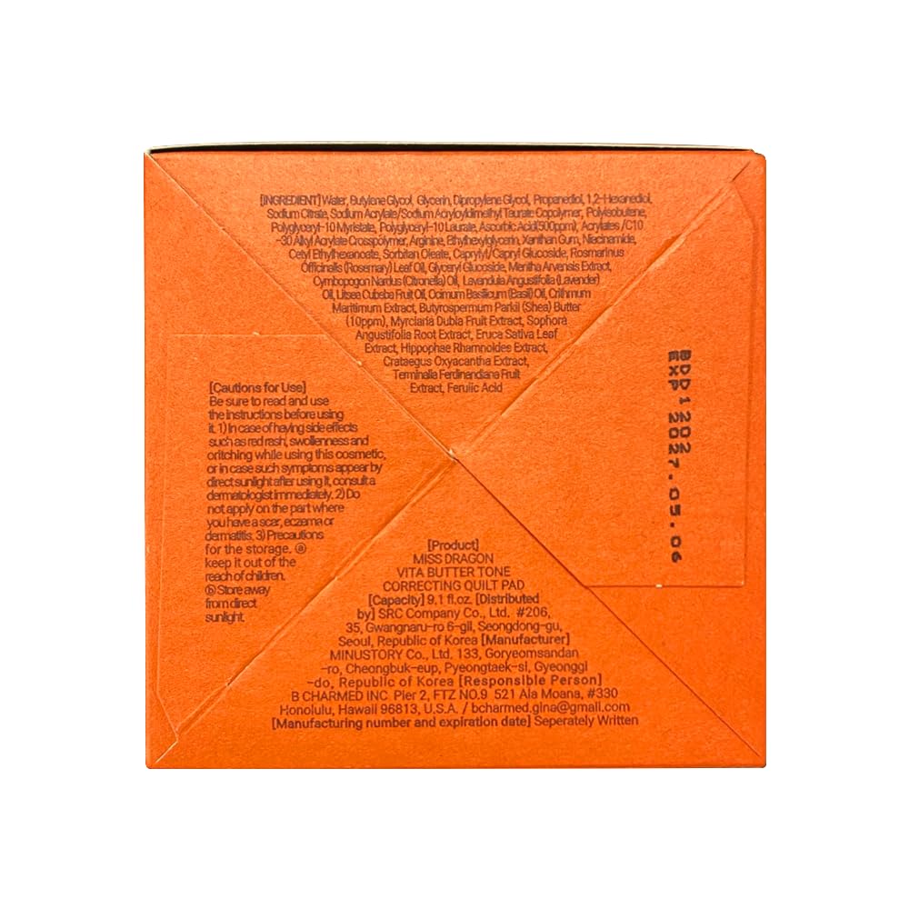 MissDragon Vita Butter Tone Correcting Quilt Toner Pad (50 Pads, 200 Fabrics) – Vegan Korean Skincare Facial Hydrating Vitamin C NiacinamideToner Pads for All Skin Type