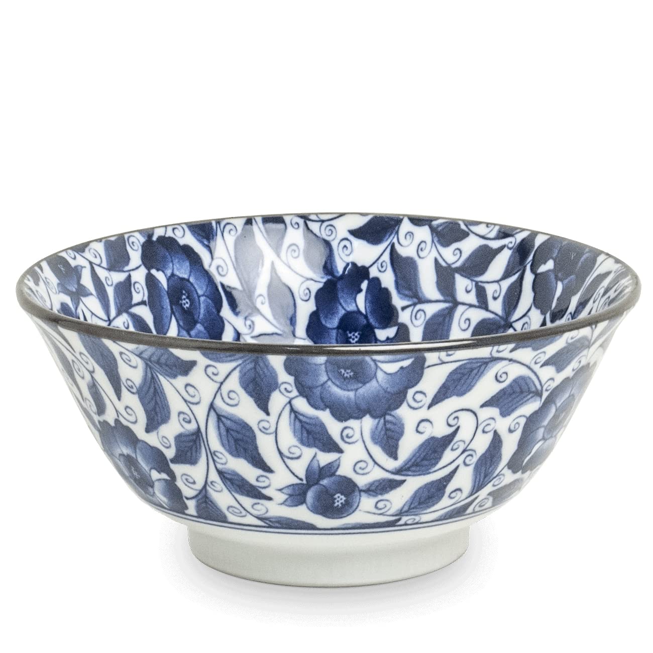 Matcha - Reisschalen 5-er Set Japan Porzellan blau weiss Blumen, Nr. 070