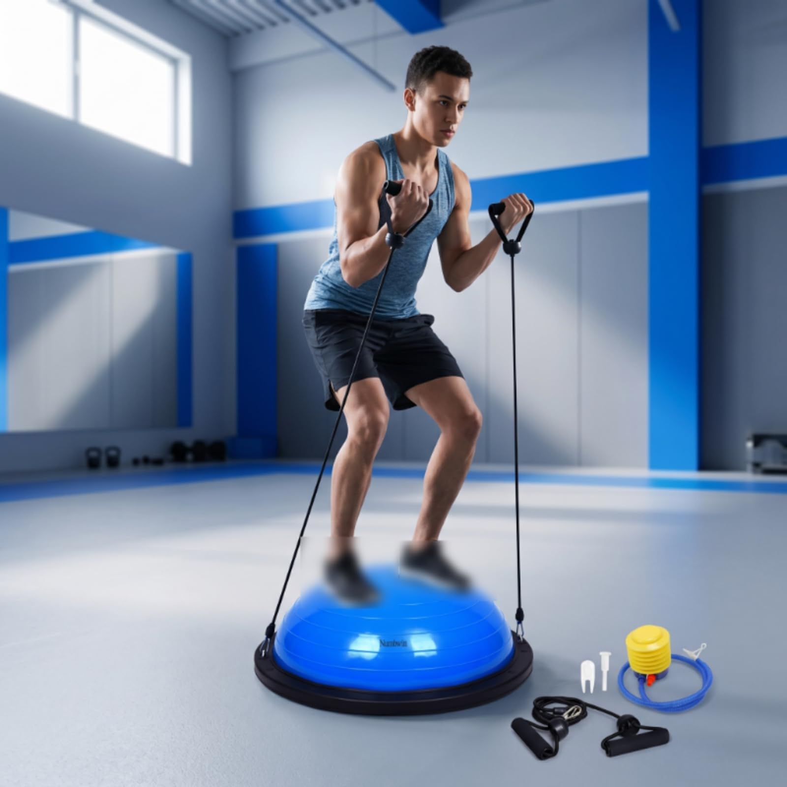 Baoblaze Ball Mezza Sfera Palla Attrezzo Stazione Fitness con Cupola Resistente E Struttura Antiscivolo Elastici Rimovibili per Potenziare Arti Superiori