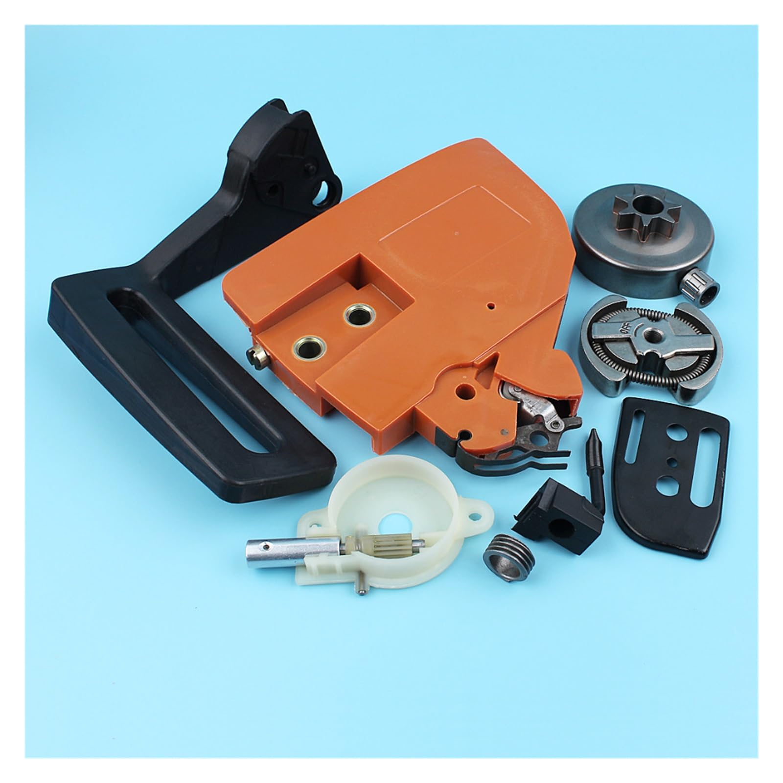Cubierta de piñón freno cadena, Kit bomba aceite tambor embrague for Husqvarna 136 137 141 142, protector mango motosierra, placa barra engranaje helicoidal