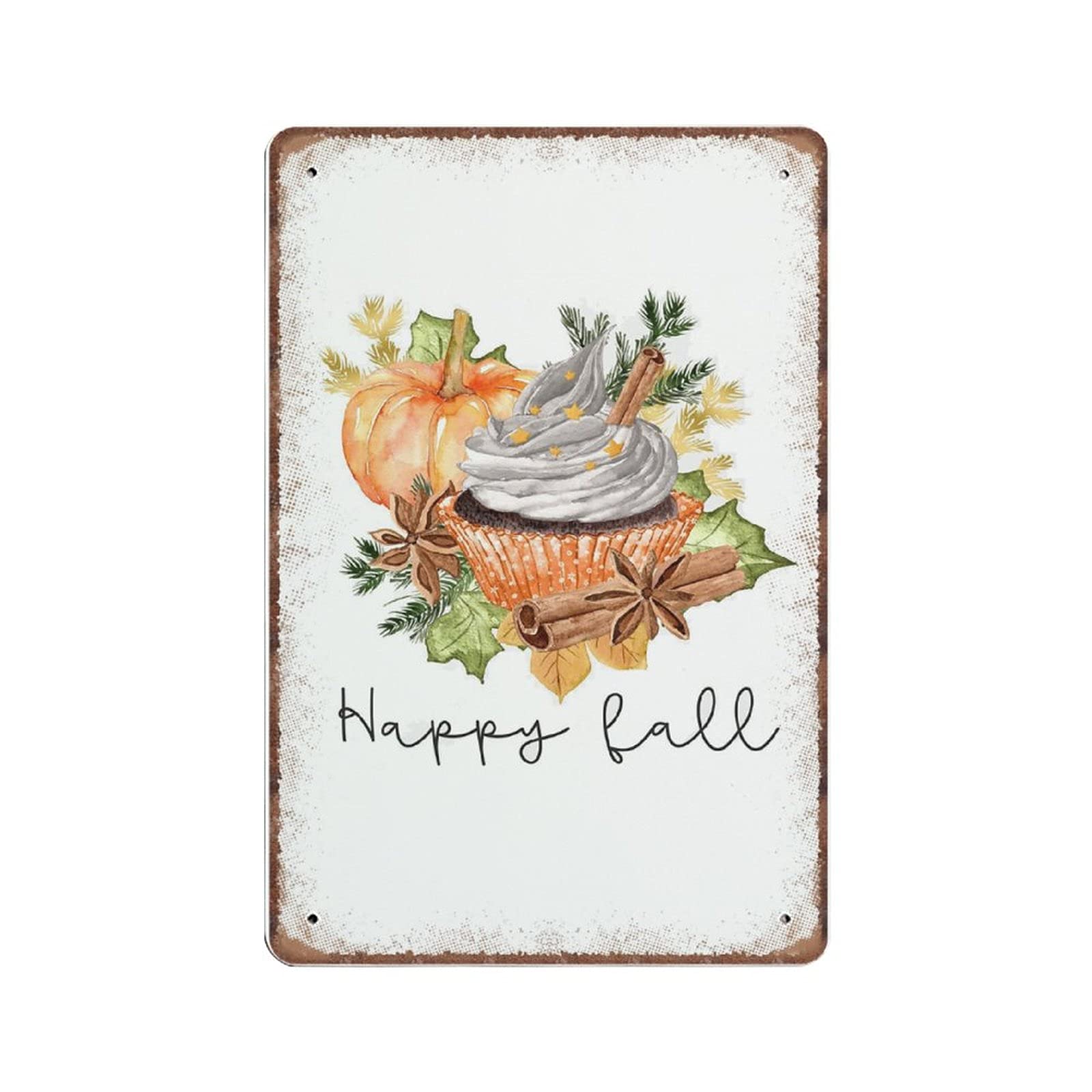 rayprint Happy Fall Tin Signs, Pumpkin Happy Fall Decor, Autumn Farmhouse Decor Retro Funny Metal Sign Vintage Poster Wall Art for Kitchen Garden Farm Home Decor Tin Sign, 20x30 cm